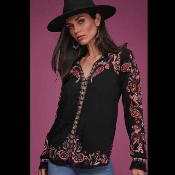 Johnny Was Tops - NWT Johnny Was Simone Blouse Embroidered Bohemian Size Small